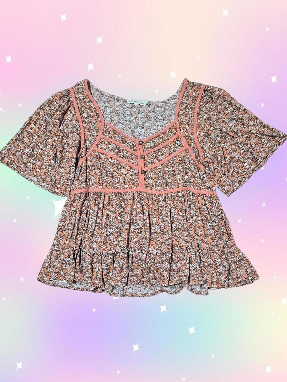 Rewind Floral Babydoll Peasant Top Size Large
